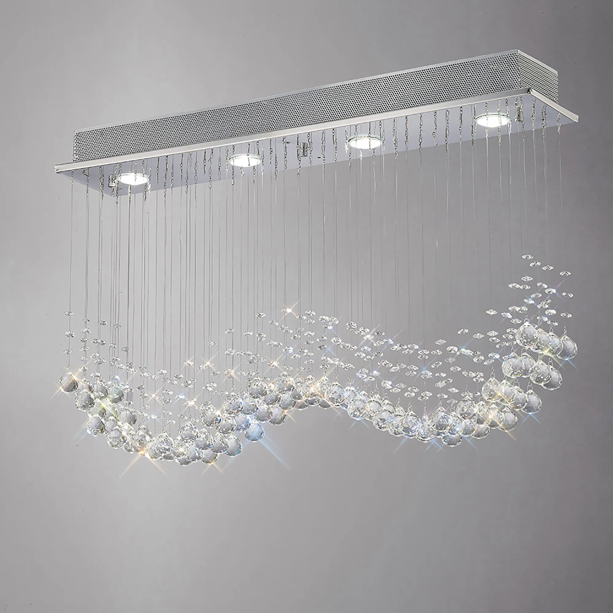 IL31379  Colorado Crystal Rectangular Pendant 4 Light Polished Chrome